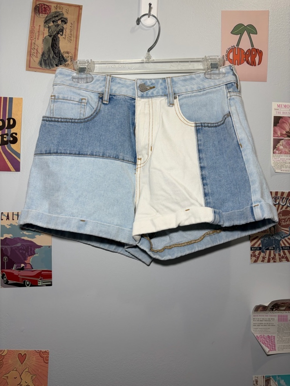 PacSun Women's Patchwork Light, Dark & White Denim Shorts